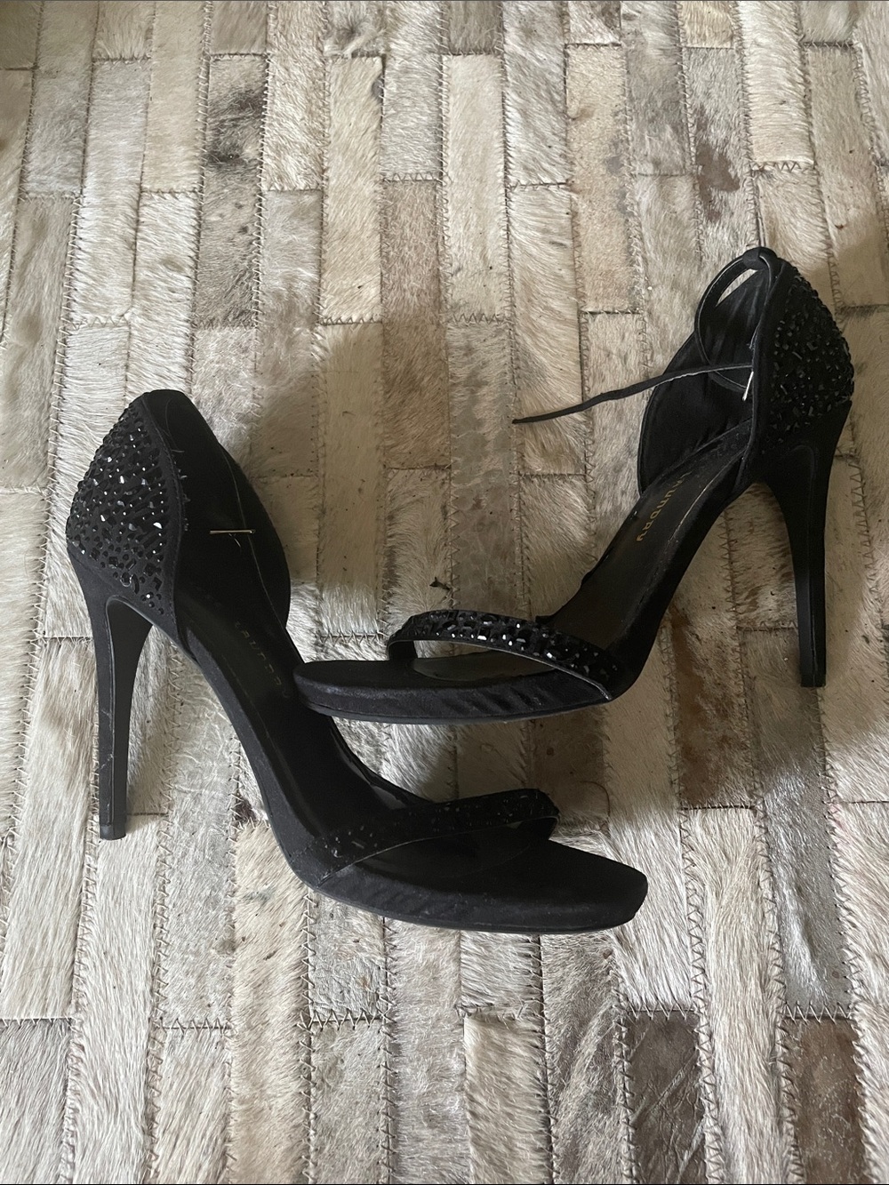 Basic Chinese laundry Black Rhinestone High Heel Sandals